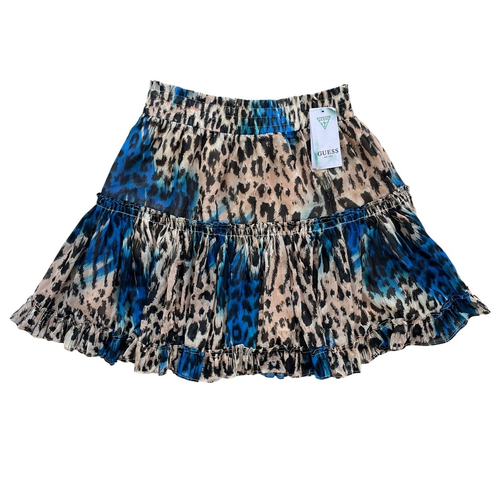 Guess Women’s Sz Small Dripping Animalier Blue Combo Cheetah Karinda Skirt Skort